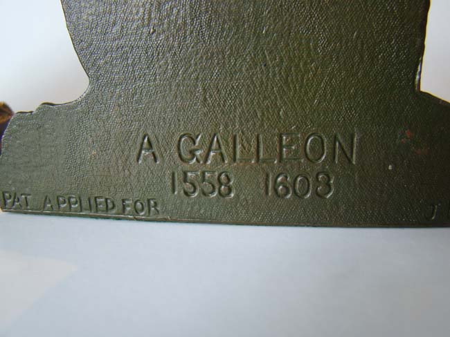 A near 'mint' condition pair of vintage "Galleon 1558-1608" bookends by Jennings Brothers circa 1930 — image 3